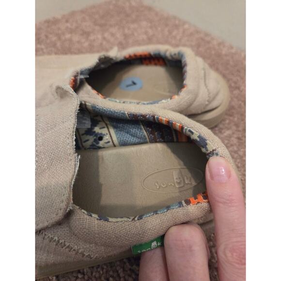 Sanuk Chiba Stitched Sidewalk Surfer Slip On Shoes Mens 7 Natural Tan Canvas NWT